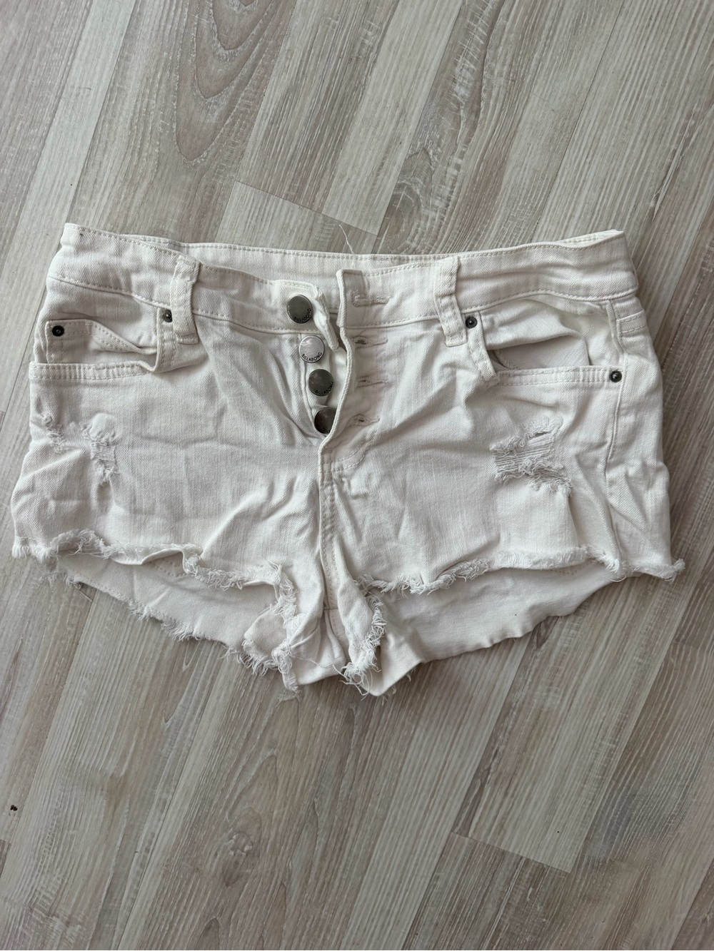 Billabong White Distressed Button-Front Denim Shorts